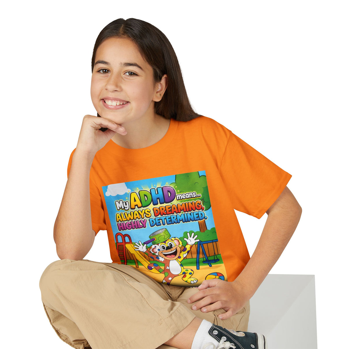 Potz™ Youth DryBlend® T-Shirt – "My ADHD Means Always Dreaming, Highly Determined" Graphic Tee | Smile Universe Collection