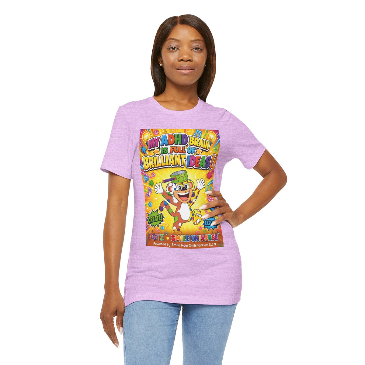 Potz™ Unisex Jersey Short Sleeve Tee – "My ADHD Brain is Full of Brilliant Ideas!" Graphic Tee | Smile Universe Collection