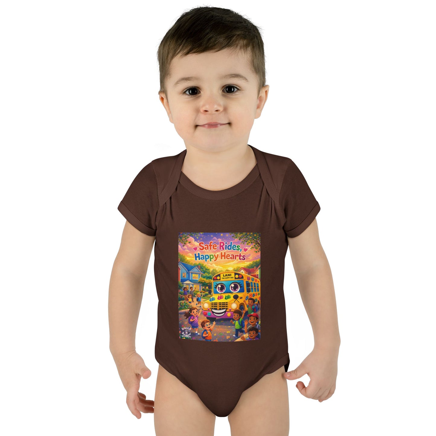 Lani™ Infant Baby Rib Bodysuit – "Safe Rides, Happy Hearts" Graphic