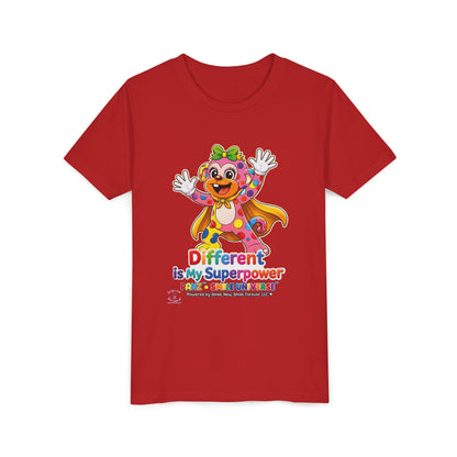 Panz™ Youth Short Sleeve Tee – "Different is My Superpower" Graphic | Smile Universe Collection