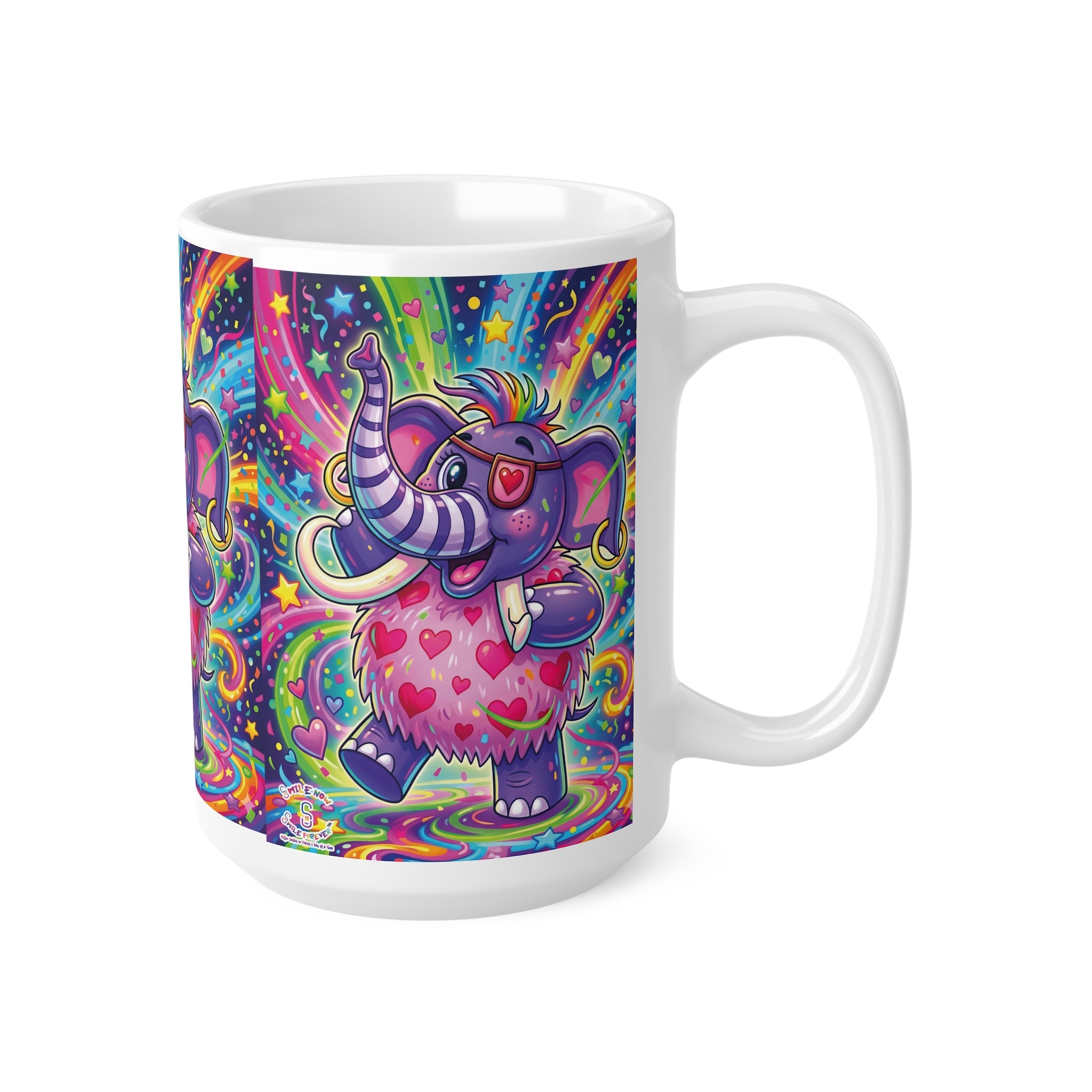 Piklez™ 11oz, 15oz Ceramic Coffee Cup – "Born to Celebrate!" Graphic | Smile Universe Collection