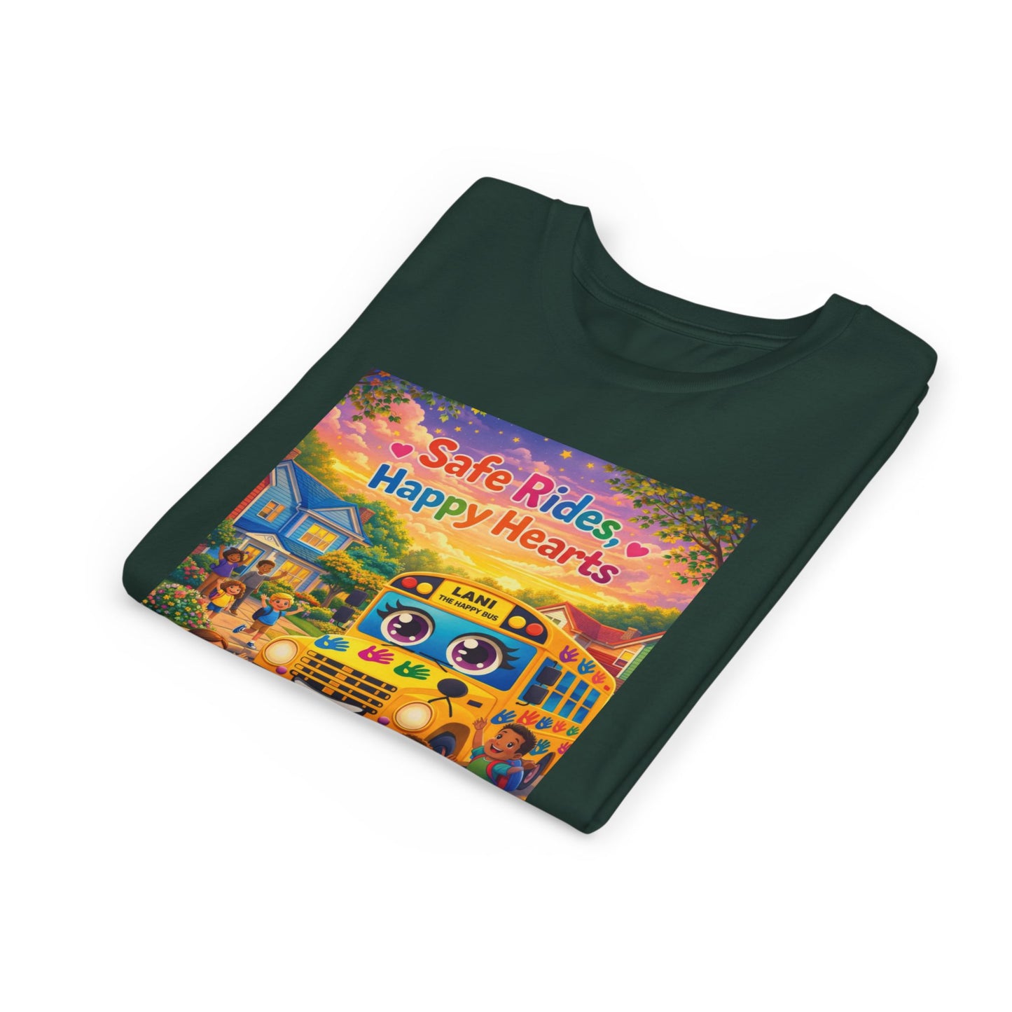 Lani™ Youth Short Sleeve Tee – "Safe Rides, Happy Hearts" Graphic