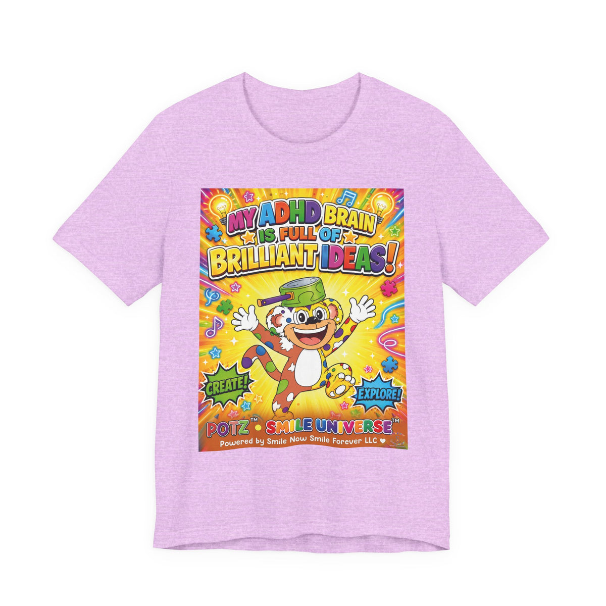 Potz™ Unisex Jersey Short Sleeve Tee – "My ADHD Brain is Full of Brilliant Ideas!" Graphic Tee | Smile Universe Collection