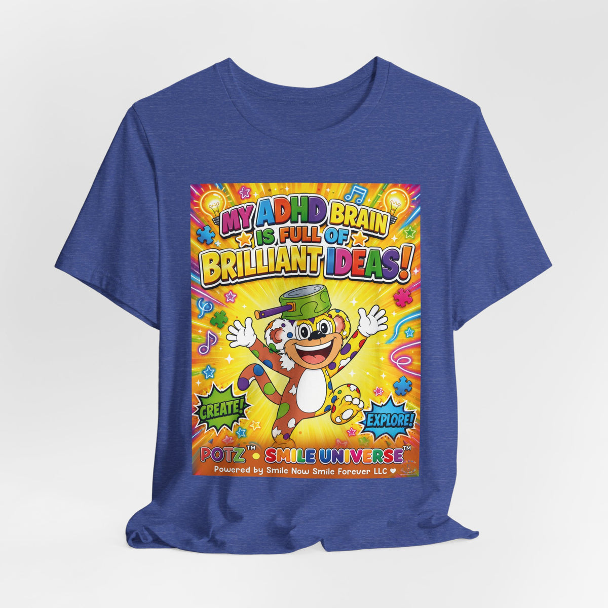 Potz™ Unisex Jersey Short Sleeve Tee – "My ADHD Brain is Full of Brilliant Ideas!" Graphic Tee | Smile Universe Collection