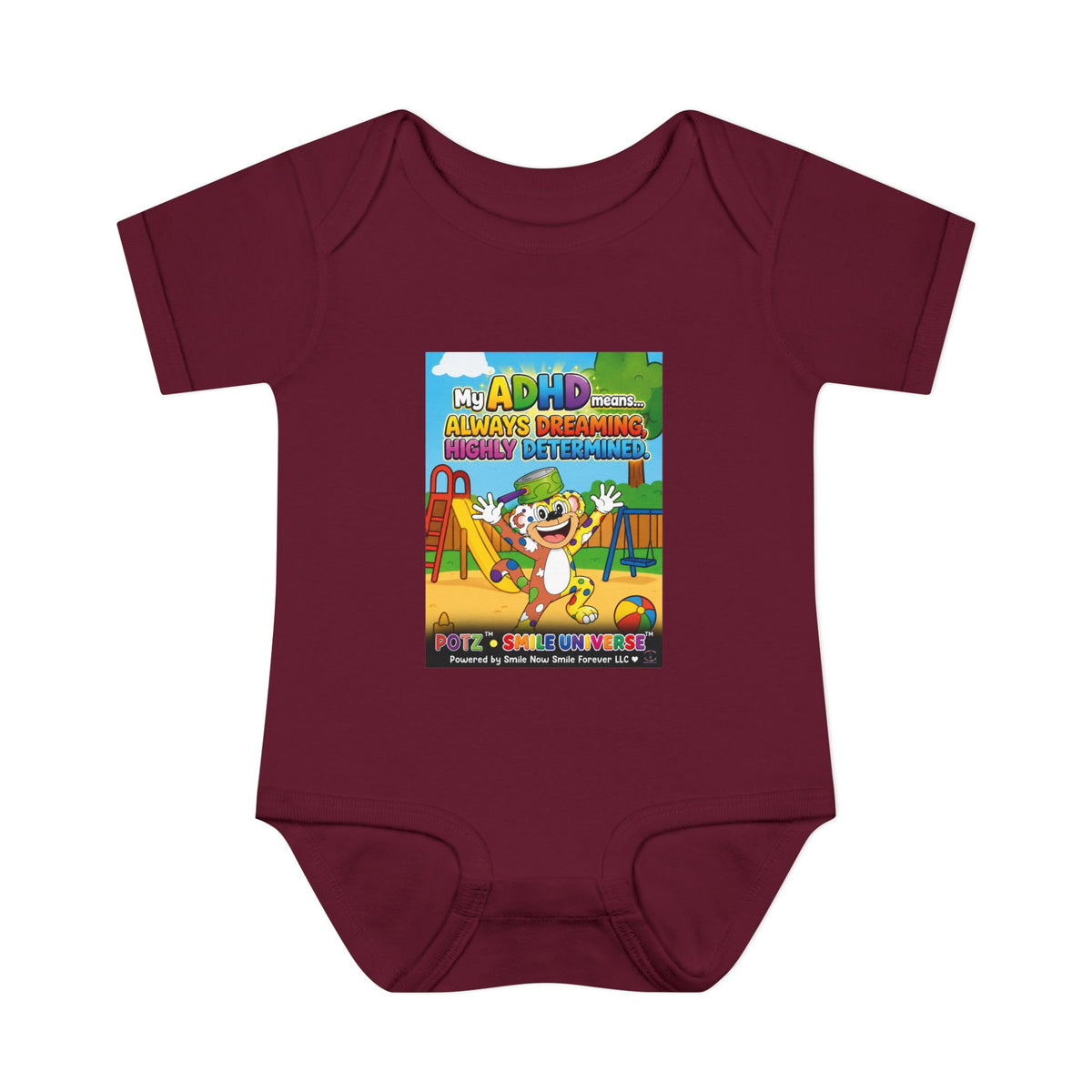Potz™ Infant Baby Rib Bodysuit – "My ADHD Means Always Dreaming, Highly Determined" Graphic Onesie | Smile Universe Collection