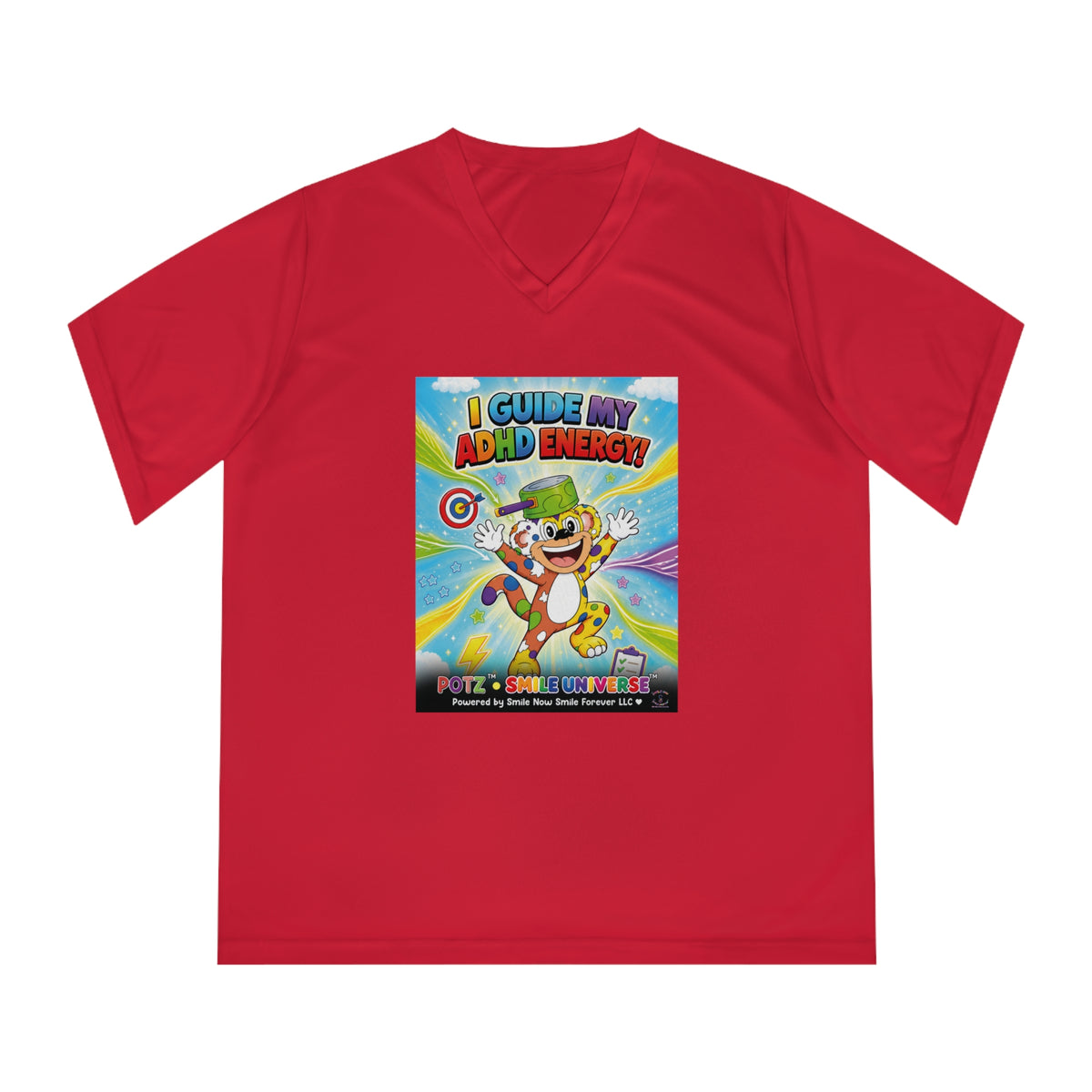 Potz™ Women's Performance V-Neck T-Shirt – "I Guide My ADHD Energy!" Graphic Tee | Smile Universe Collection