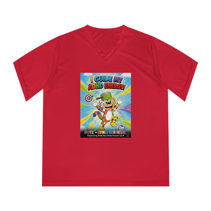 Potz™ Women's Performance V-Neck T-Shirt – "I Guide My ADHD Energy!" Graphic Tee | Smile Universe Collection