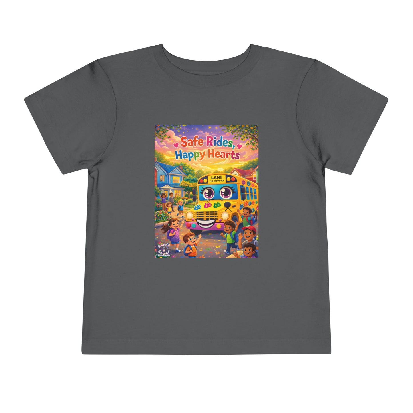 Lani™ Toddler Short Sleeve Tee – "Safe Rides, Happy Hearts" Graphic