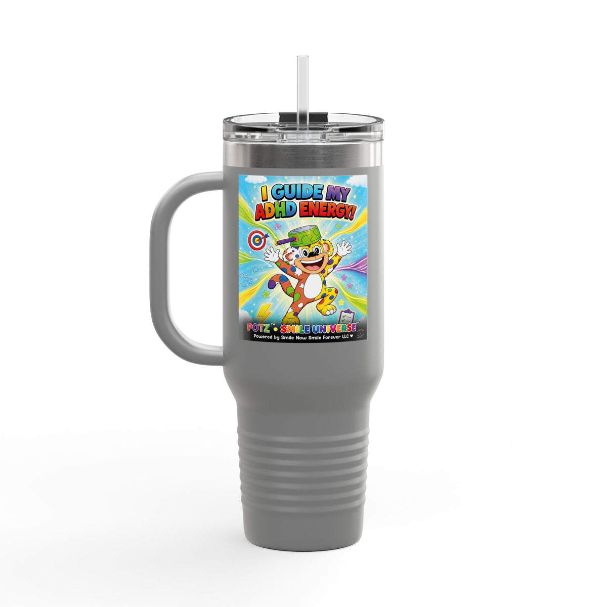 Potz™ Insulated Travel Mug 40oz – "I Guide My ADHD Energy!" Graphic Tumbler | Smile Universe Collection