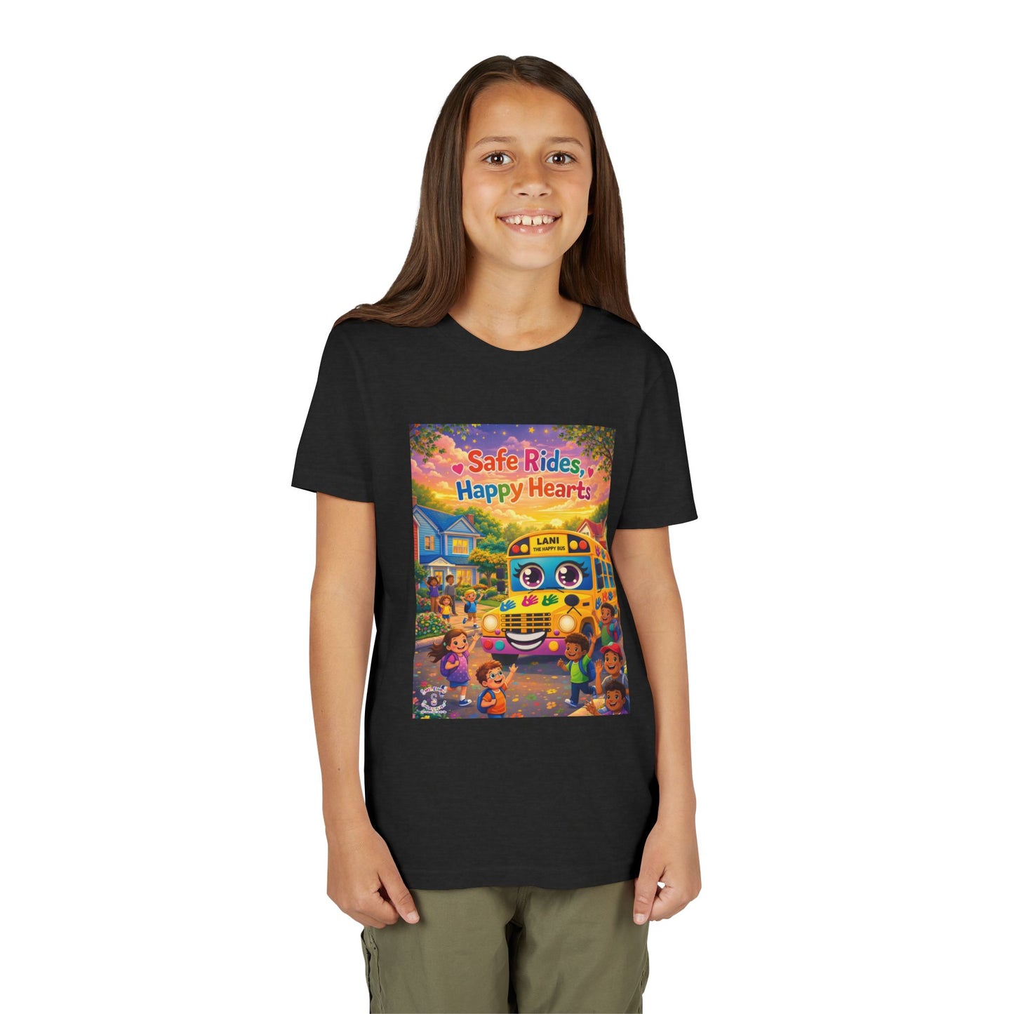 Lani™ Youth Short Sleeve Tee – "Safe Rides, Happy Hearts" Graphic