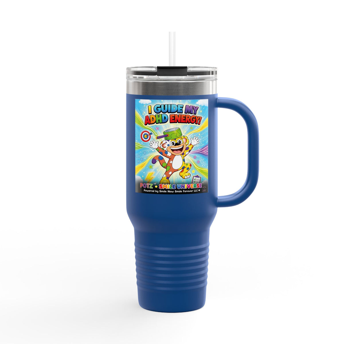 Potz™ Insulated Travel Mug 40oz – "I Guide My ADHD Energy!" Graphic Tumbler | Smile Universe Collection