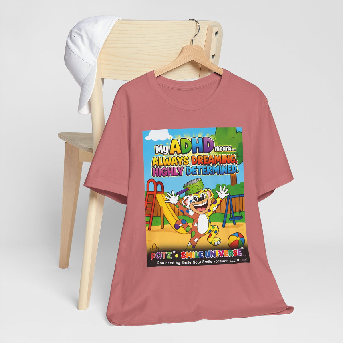 Potz™ Unisex Jersey Short Sleeve Tee – "My ADHD Means Always Dreaming, Highly Determined" Graphic Tee | Smile Universe Collection