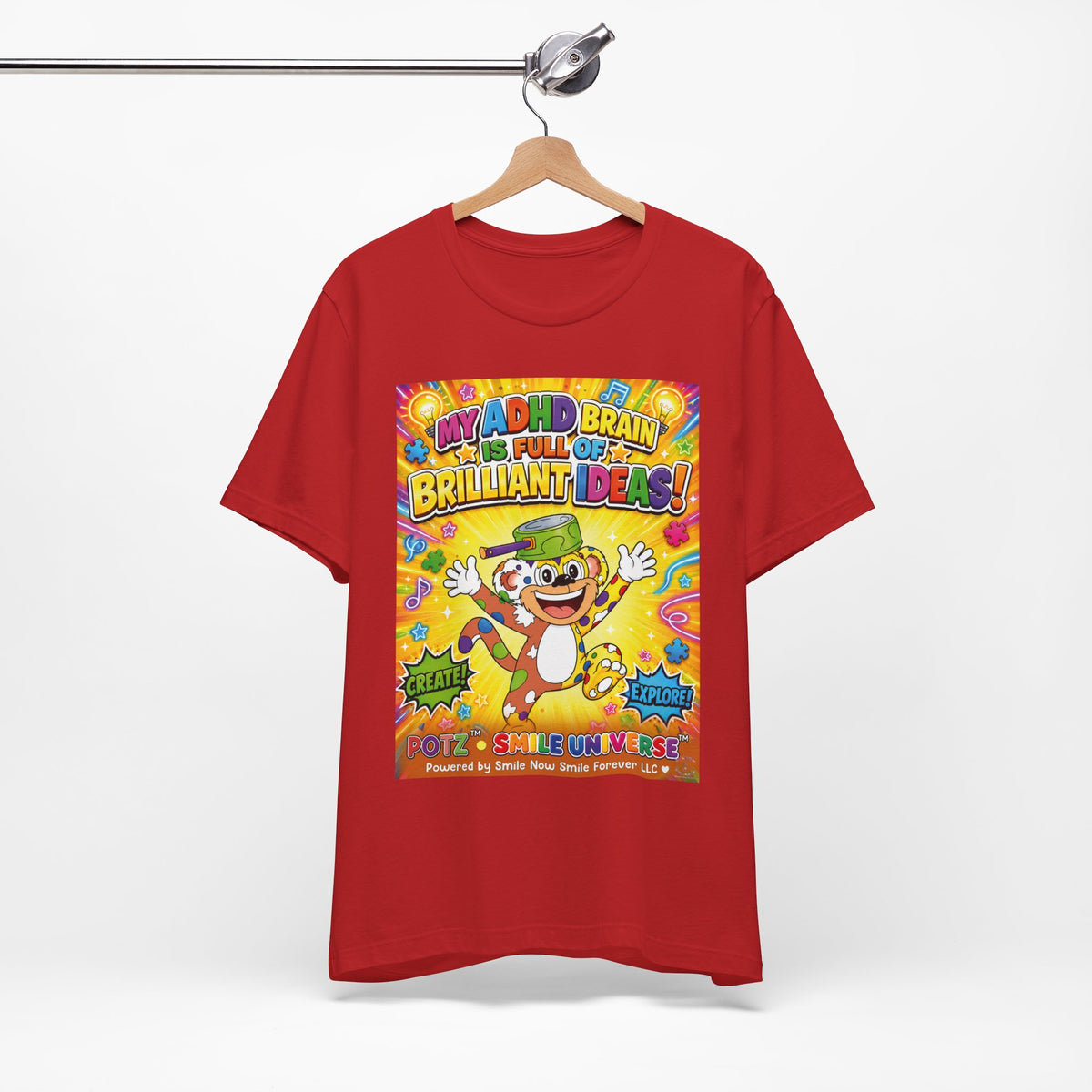 Potz™ Unisex Jersey Short Sleeve Tee – "My ADHD Brain is Full of Brilliant Ideas!" Graphic Tee | Smile Universe Collection
