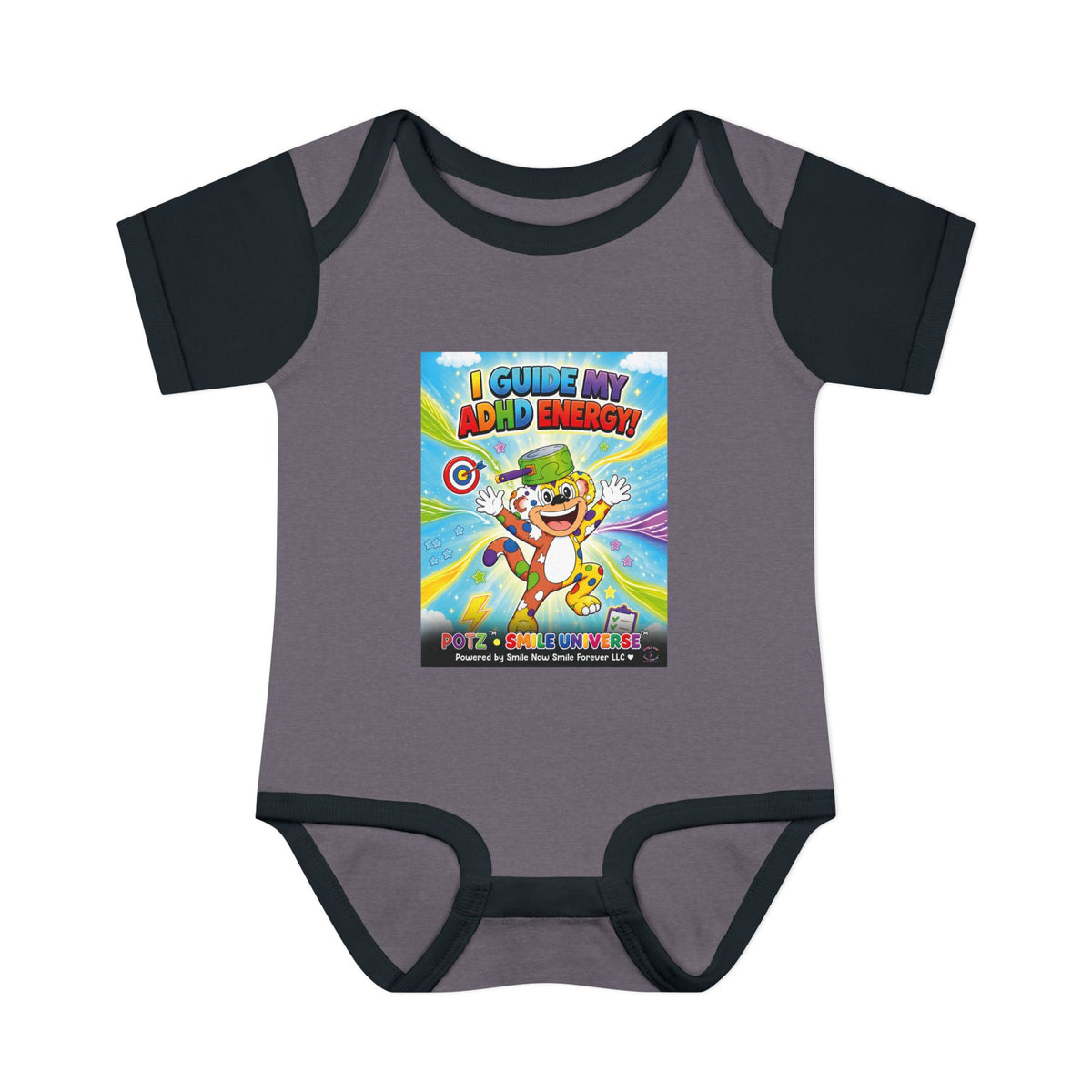Potz™ Infant Baby Rib Bodysuit – "I Guide My ADHD Energy!" Graphic Onesie | Smile Universe Collection