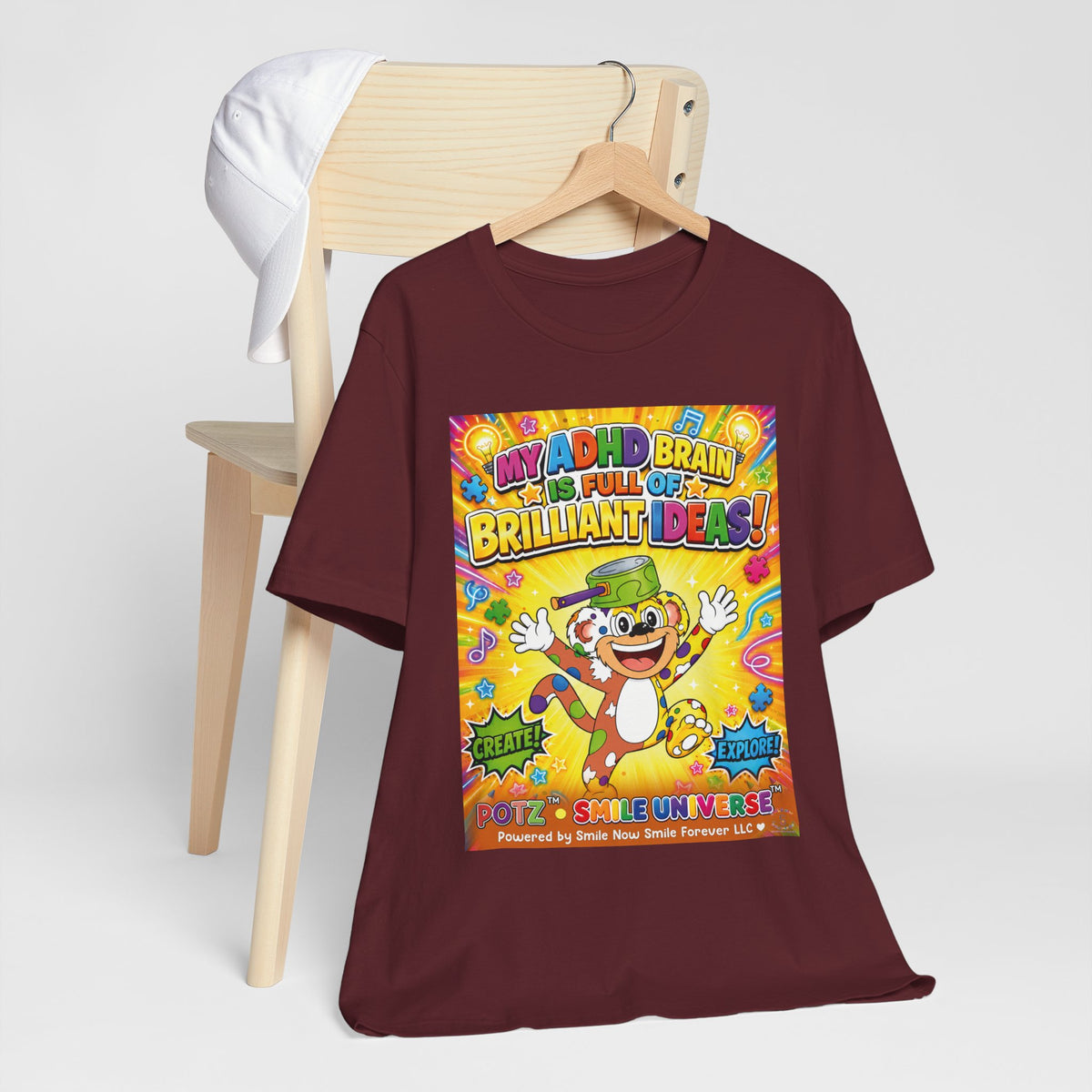 Potz™ Unisex Jersey Short Sleeve Tee – "My ADHD Brain is Full of Brilliant Ideas!" Graphic Tee | Smile Universe Collection