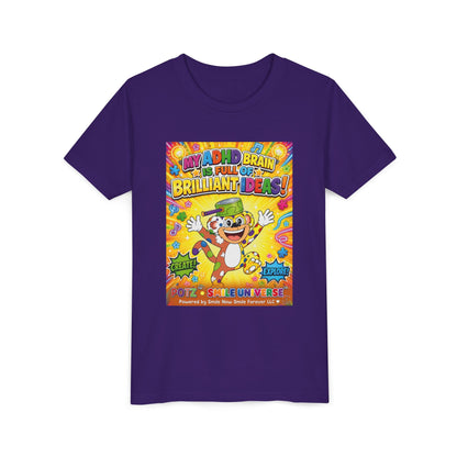Potz™ Youth Short Sleeve Tee – "My ADHD Brain is Full of Brilliant Ideas!" Graphic Tee | Smile Universe Collection