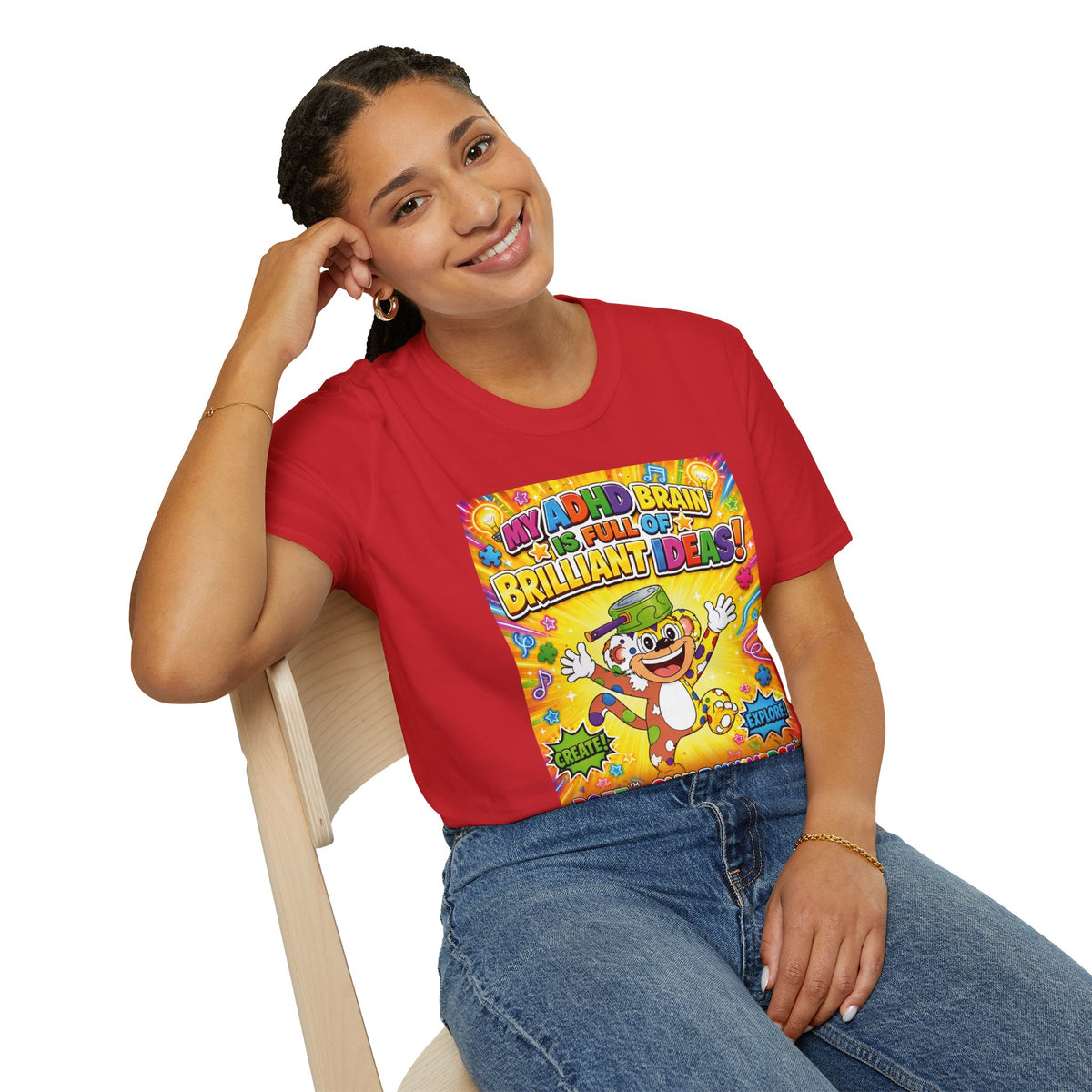 Potz™ Unisex Softstyle T-Shirt – "My ADHD Brain is Full of Brilliant Ideas!" Graphic Tee | Smile Universe Collection