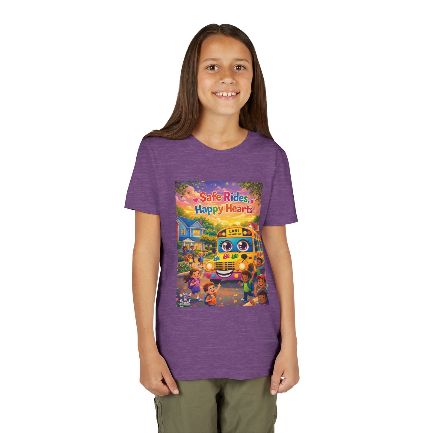 Lani™ Youth Short Sleeve Tee – "Safe Rides, Happy Hearts" Graphic