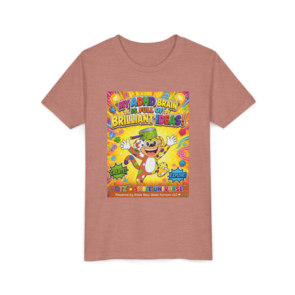 Potz™ Youth Short Sleeve Tee – "My ADHD Brain is Full of Brilliant Ideas!" Graphic Tee | Smile Universe Collection