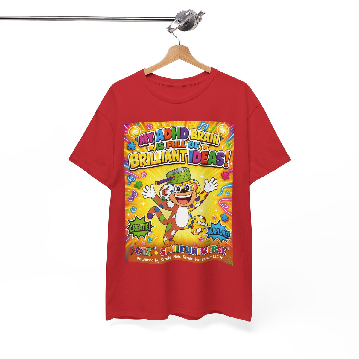 Potz™ Unisex Heavy Cotton™ Tee – "My ADHD Brain is Full of Brilliant Ideas!" Graphic Tee | Smile Universe Collection
