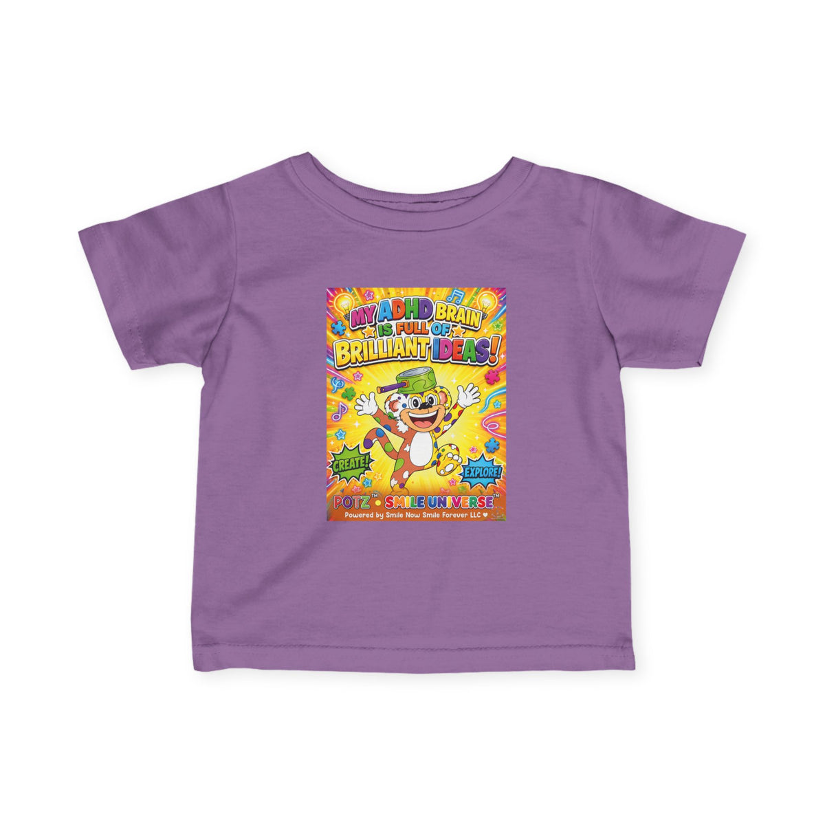Potz™ Infant Fine Jersey Tee – "My ADHD Brain is Full of Brilliant Ideas!" Graphic Tee | Smile Universe Collection