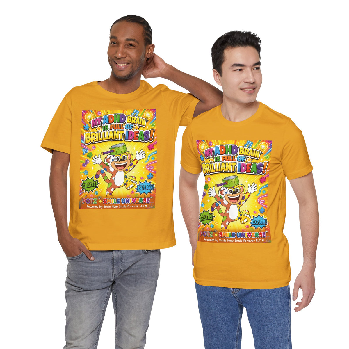Potz™ Unisex Jersey Short Sleeve Tee – "My ADHD Brain is Full of Brilliant Ideas!" Graphic Tee | Smile Universe Collection