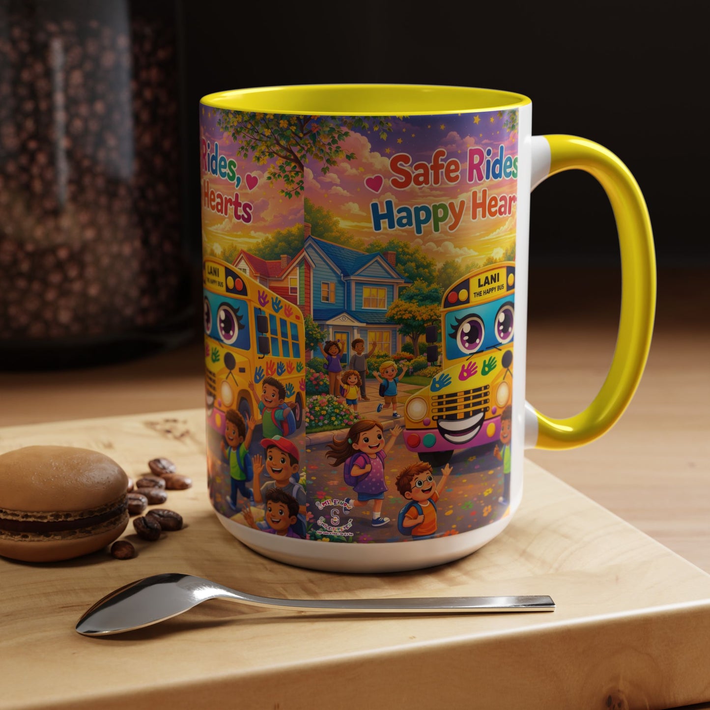 Lani™ Accent Coffee Mug (11oz & 15oz) – "Safe Rides, Happy Hearts" Graphic