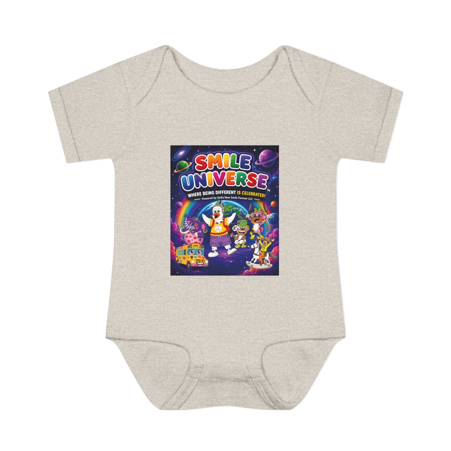 Smile Universe™ Infant Baby Rib Bodysuit – "Where Being Different is CELEBRATED!" Graphic
