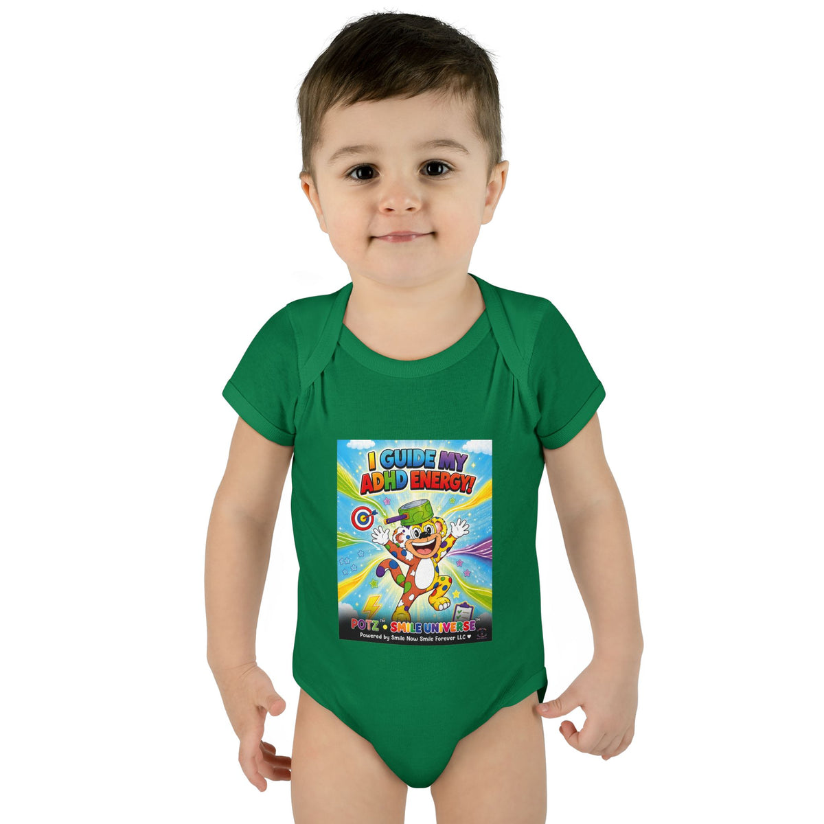 Potz™ Infant Baby Rib Bodysuit – "I Guide My ADHD Energy!" Graphic Onesie | Smile Universe Collection