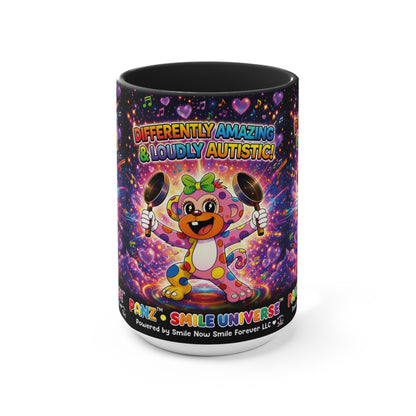 Panz™ Accent Mug – "Differently Amazing & Loudly Autistic!" Graphic | Smile Universe Collection