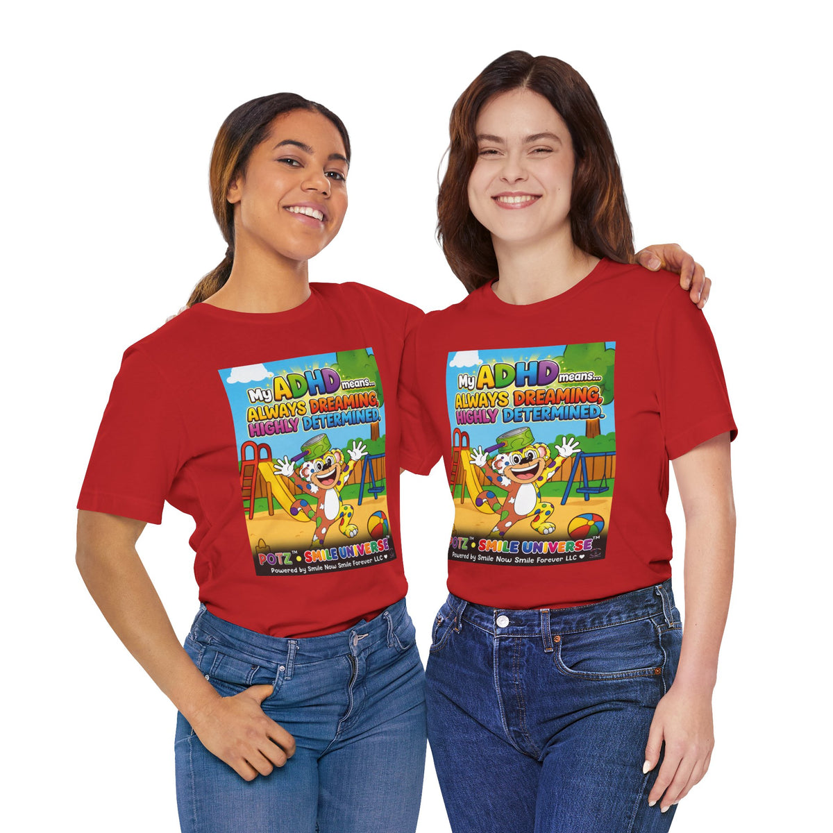 Potz™ Unisex Jersey Short Sleeve Tee – "My ADHD Means Always Dreaming, Highly Determined" Graphic Tee | Smile Universe Collection