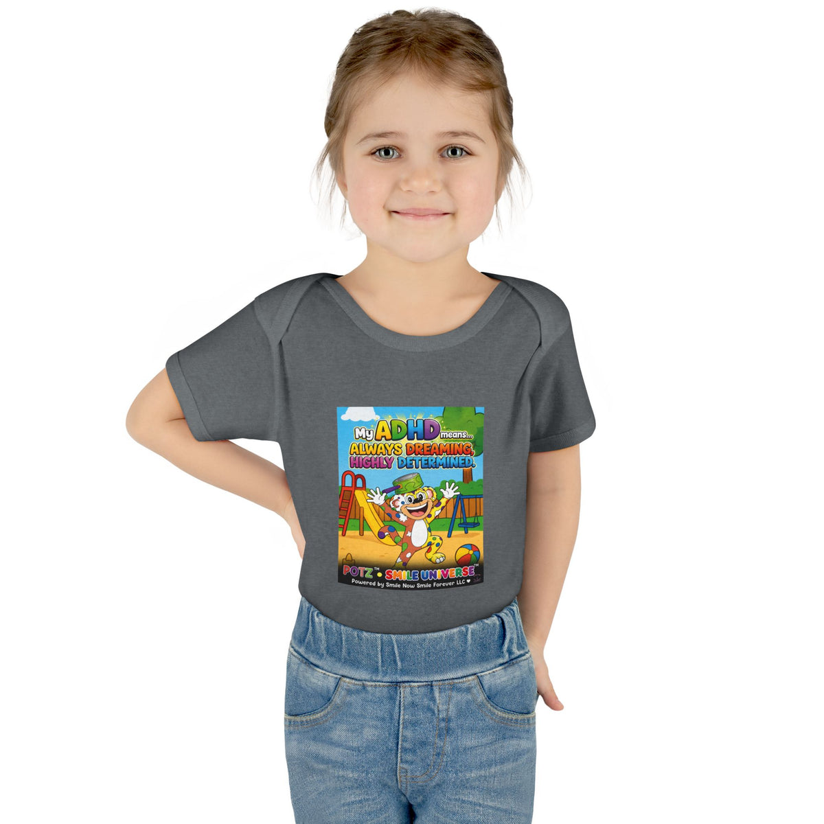 Potz™ Infant Baby Rib Bodysuit – "My ADHD Means Always Dreaming, Highly Determined" Graphic Onesie | Smile Universe Collection