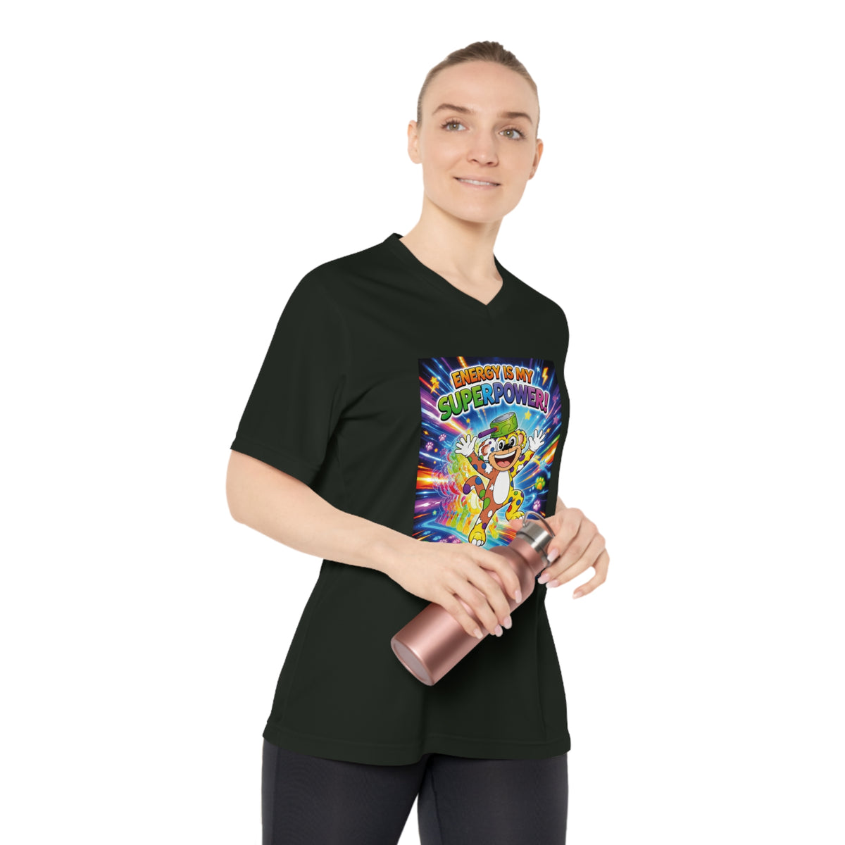 Potz™ Women's Performance V-Neck T-Shirt – "Energy is My Superpower!" Graphic Tee | Smile Universe Collection