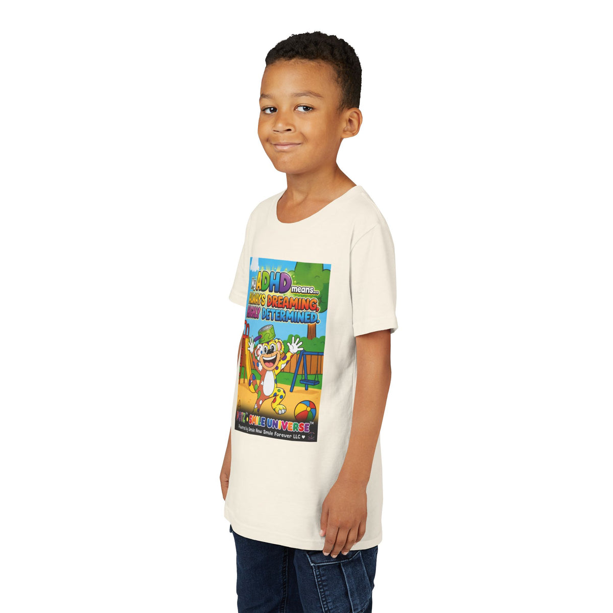 Potz™ Youth Short Sleeve Tee – "My ADHD Means Always Dreaming, Highly Determined" Graphic Tee | Smile Universe Collection