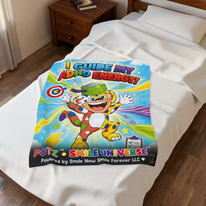 Potz™ Velveteen Plush Blanket – "I Guide My ADHD Energy!" Graphic Throw | Smile Universe Collection