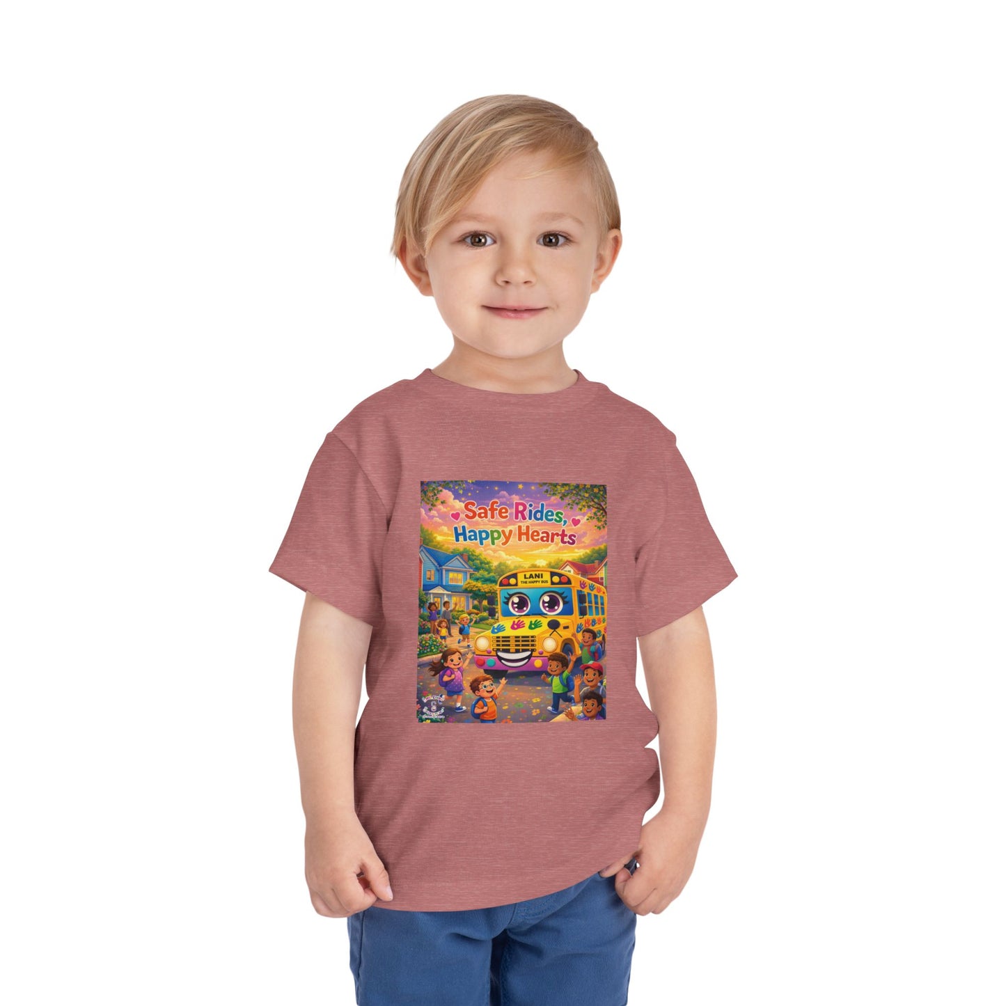 Lani™ Toddler Short Sleeve Tee – "Safe Rides, Happy Hearts" Graphic