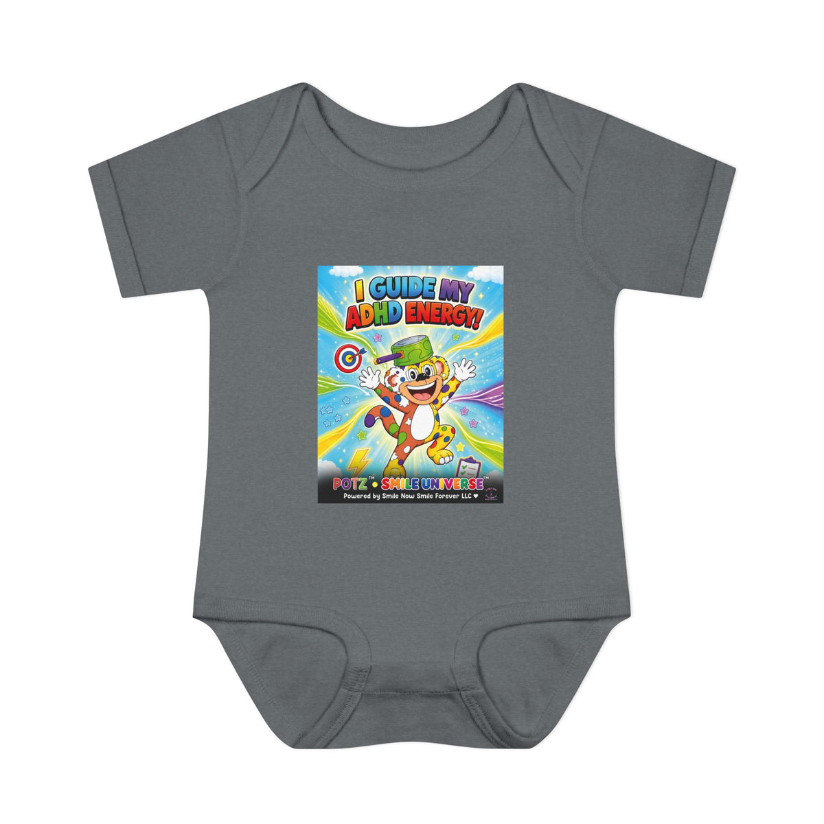 Potz™ Infant Baby Rib Bodysuit – "I Guide My ADHD Energy!" Graphic Onesie | Smile Universe Collection