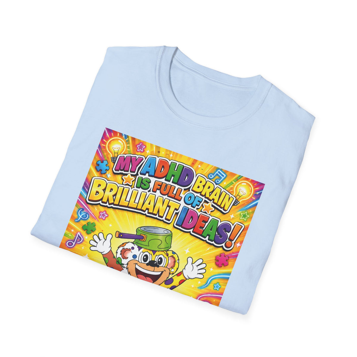 Potz™ Unisex Softstyle T-Shirt – "My ADHD Brain is Full of Brilliant Ideas!" Graphic Tee | Smile Universe Collection