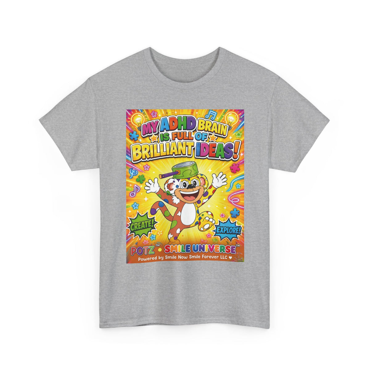 Potz™ Unisex Heavy Cotton™ Tee – "My ADHD Brain is Full of Brilliant Ideas!" Graphic Tee | Smile Universe Collection