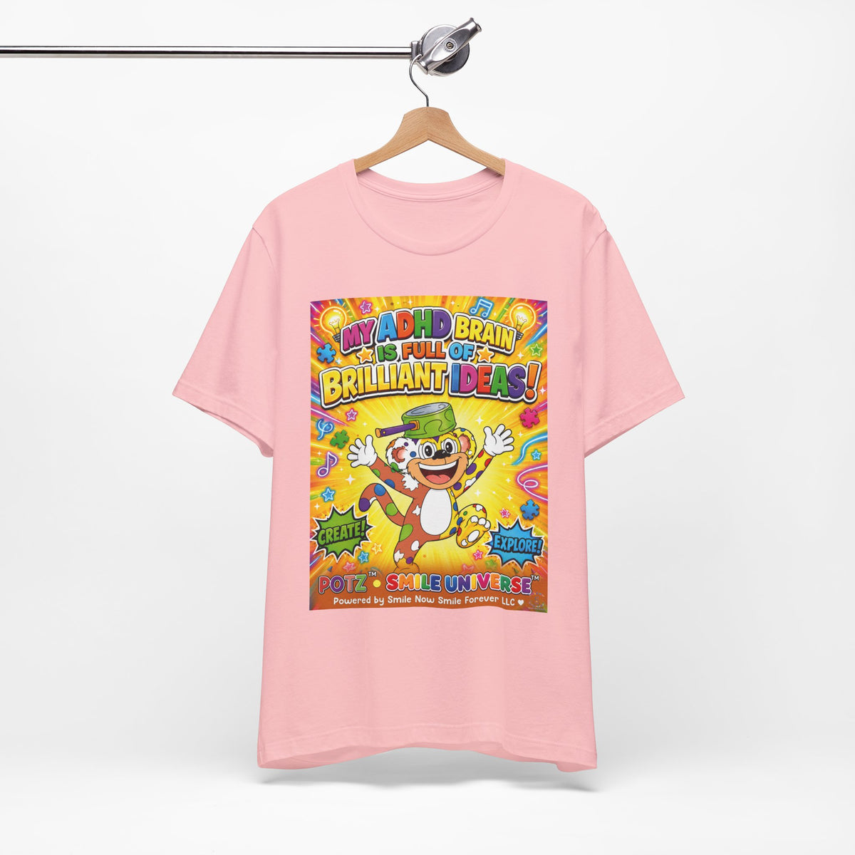 Potz™ Unisex Jersey Short Sleeve Tee – "My ADHD Brain is Full of Brilliant Ideas!" Graphic Tee | Smile Universe Collection