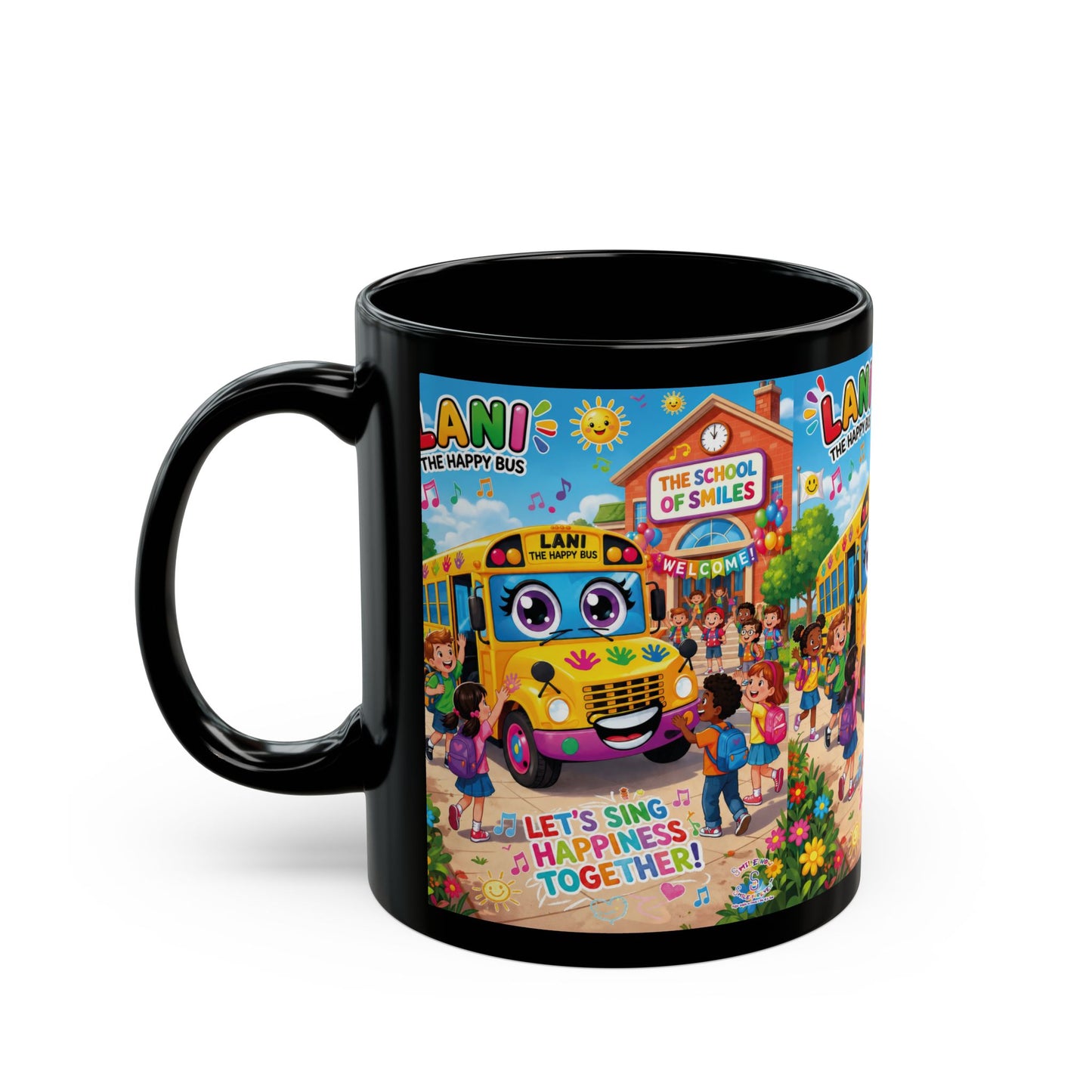 Lani™ Black Mug (11oz & 15oz) – "Let's Sing Happiness Together!" Graphic