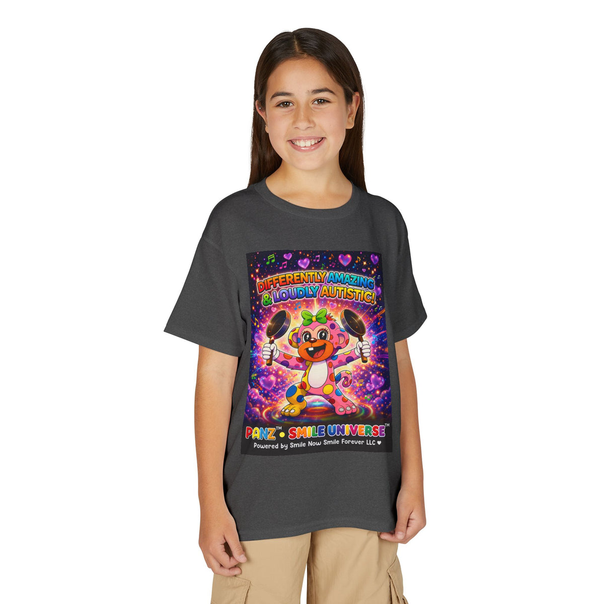 Panz™ Youth DryBlend® T-Shirt – "Differently Amazing & Loudly Autistic!" Graphic | Smile Universe Collection