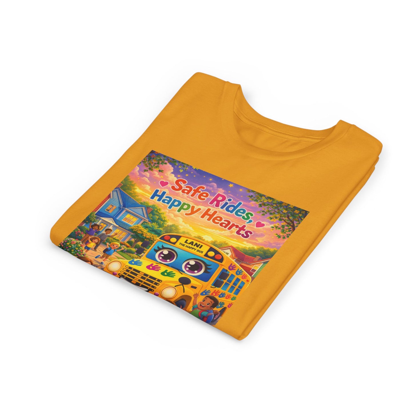 Lani™ Youth Short Sleeve Tee – "Safe Rides, Happy Hearts" Graphic