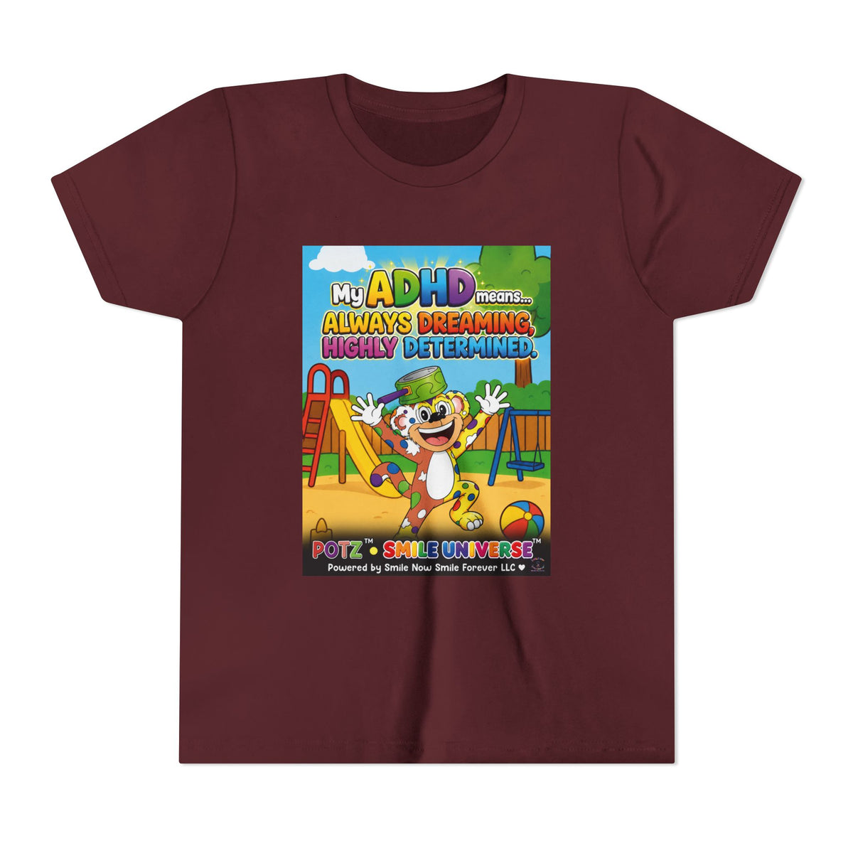 Potz™ Youth Short Sleeve Tee – "My ADHD Means Always Dreaming, Highly Determined" Graphic Tee | Smile Universe Collection