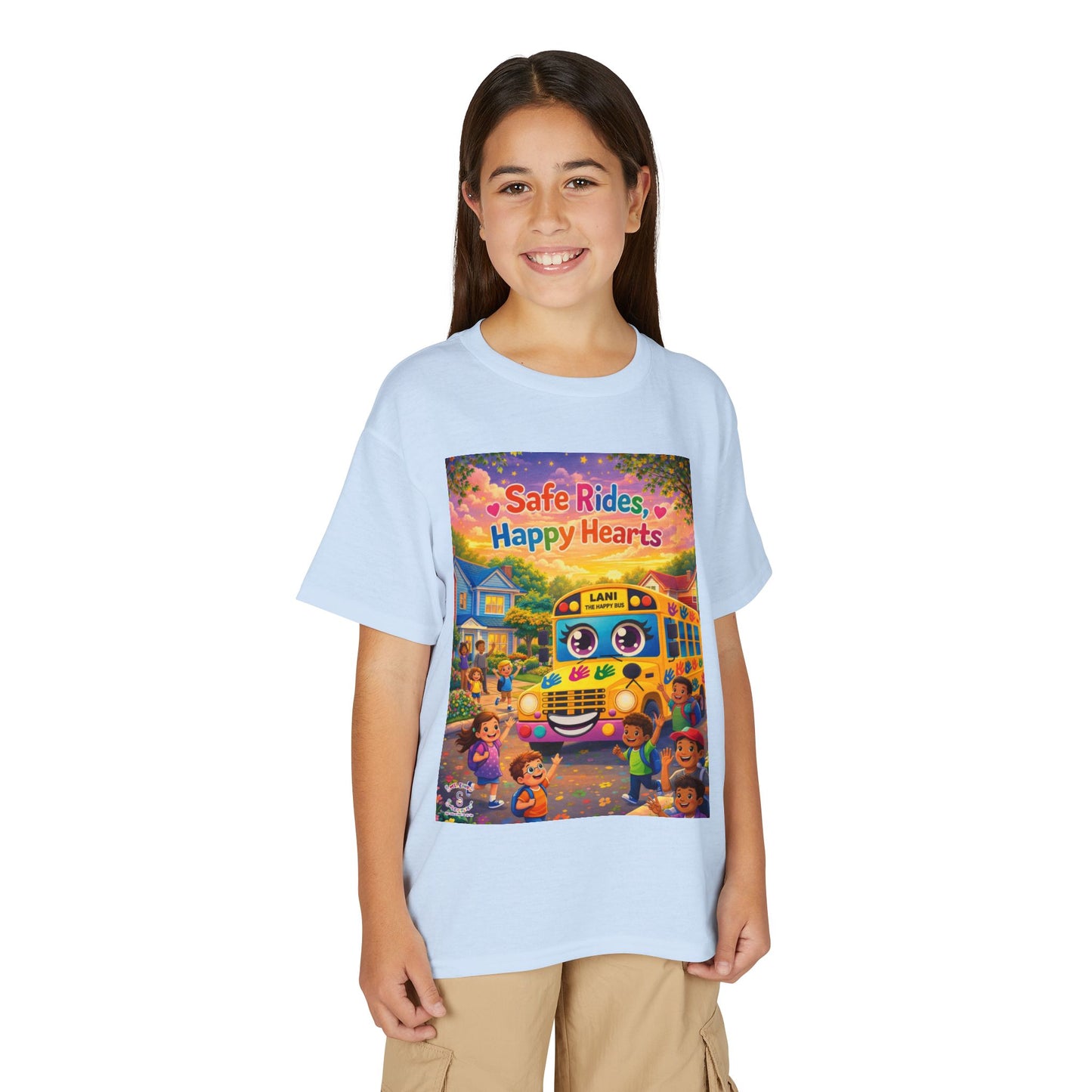 Lani™ Youth DryBlend® T-Shirt – "Safe Rides, Happy Hearts" Graphic