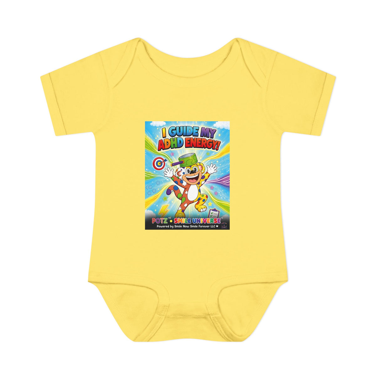 Potz™ Infant Baby Rib Bodysuit – "I Guide My ADHD Energy!" Graphic Onesie | Smile Universe Collection