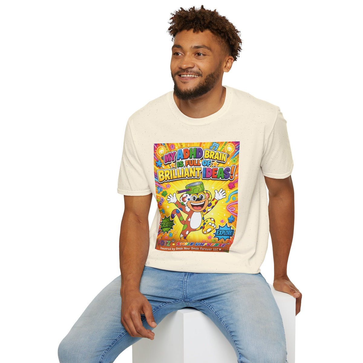 Potz™ Unisex Softstyle T-Shirt – "My ADHD Brain is Full of Brilliant Ideas!" Graphic Tee | Smile Universe Collection
