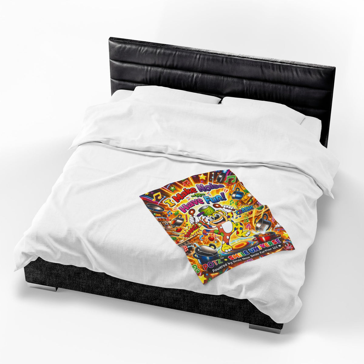 Potz™ Velveteen Plush Blanket – "I Make Noise -n- Have Fun!" Graphic Throw | Smile Universe Collection