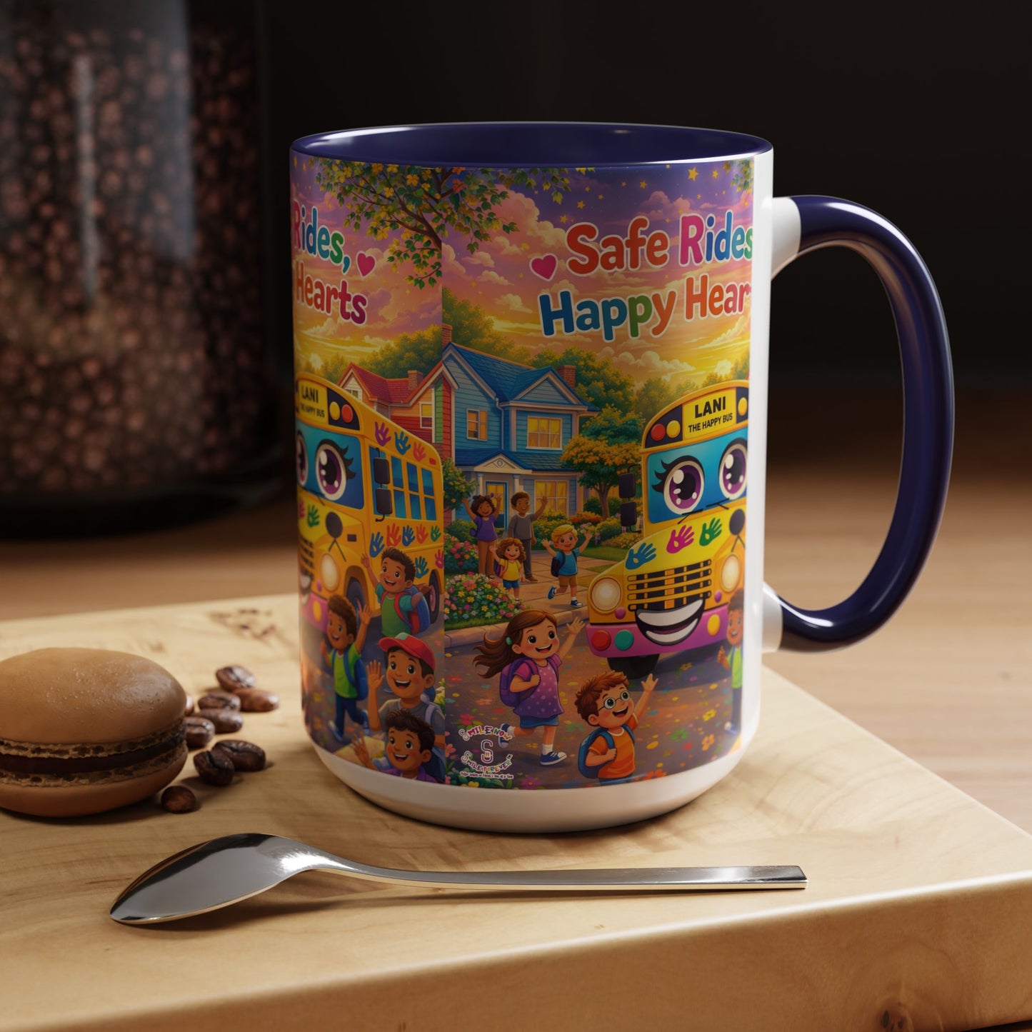 Lani™ Accent Coffee Mug (11oz & 15oz) – "Safe Rides, Happy Hearts" Graphic