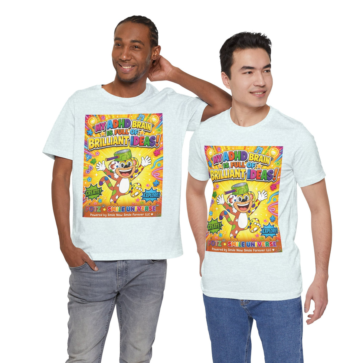 Potz™ Unisex Jersey Short Sleeve Tee – "My ADHD Brain is Full of Brilliant Ideas!" Graphic Tee | Smile Universe Collection